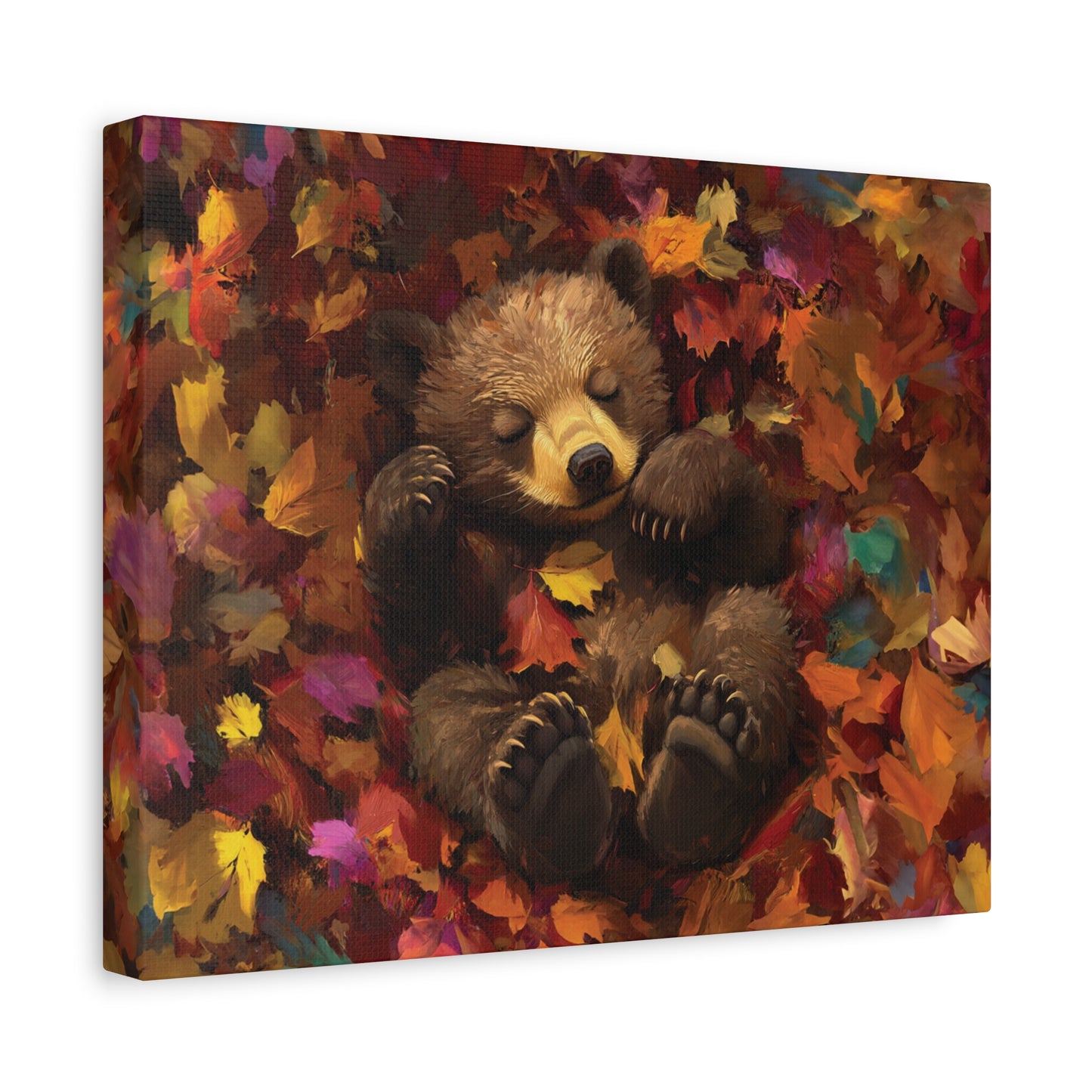 Sleeping Baby Bear in Autumn – 5:4 Ratio Canvas Wall Art