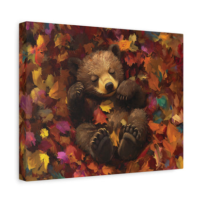 Sleeping Baby Bear in Autumn – 5:4 Ratio Canvas Wall Art