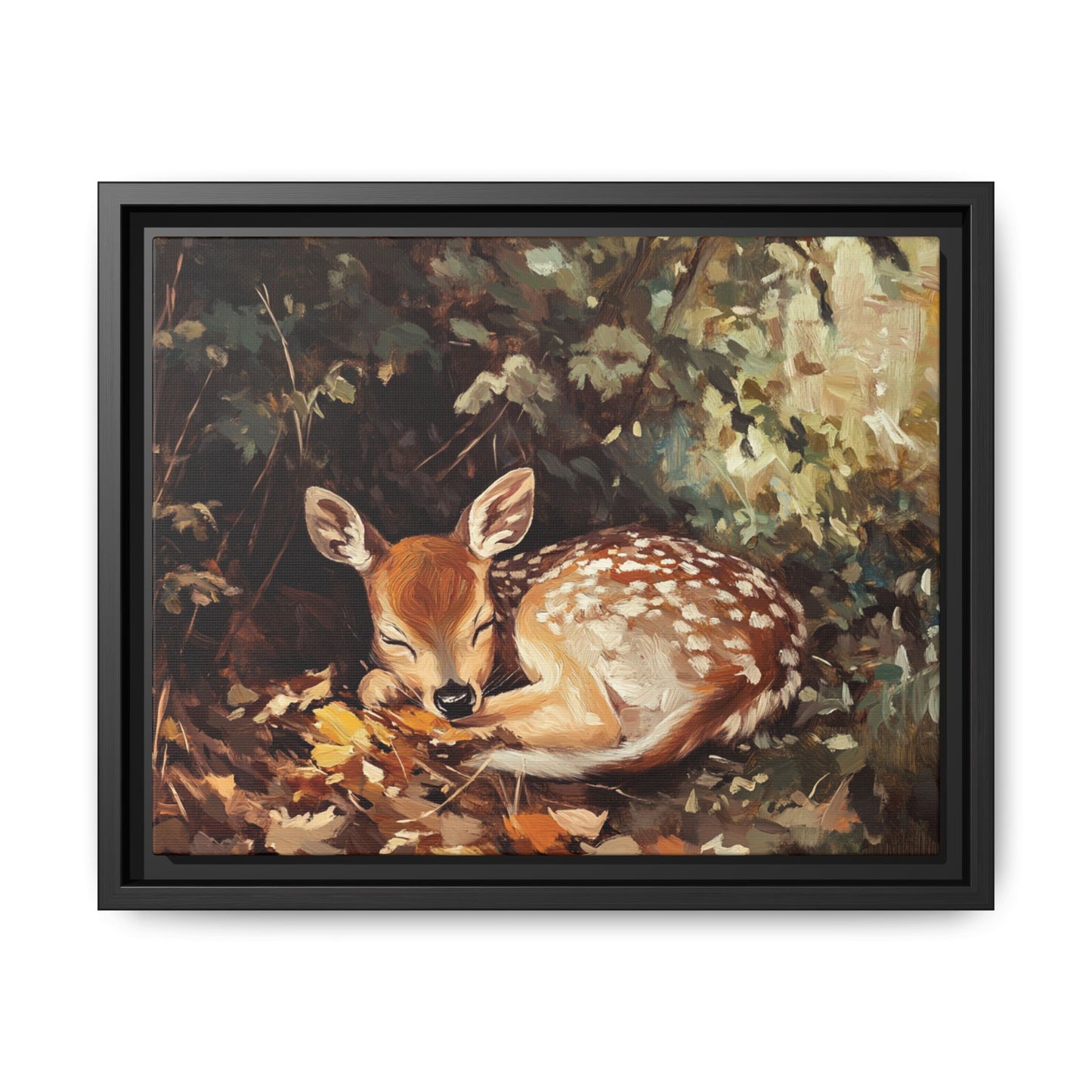 Sleeping Baby Deer in Autumn – 5:4 Ratio Canvas Wall Art