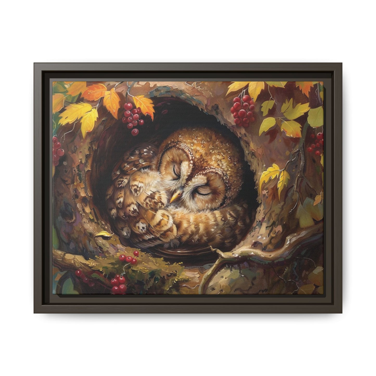 Sleeping Baby Tawny Owl in Autumn – 5:4 Ratio Canvas Wall Art