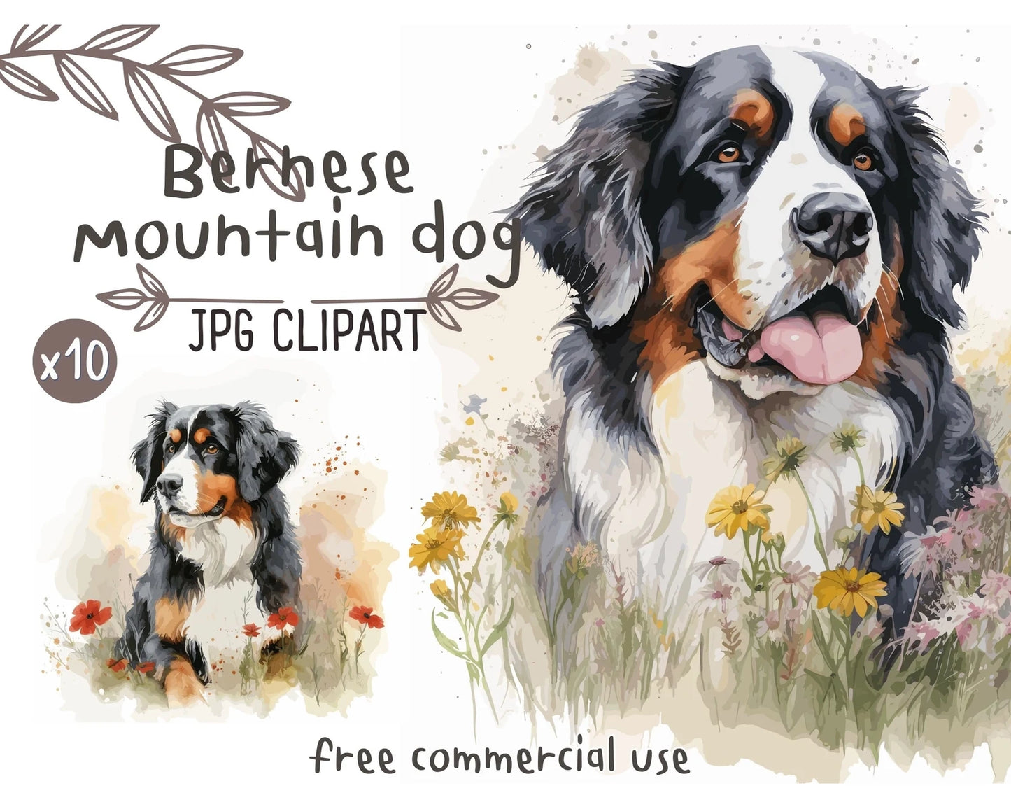 Bernese Mountain Dog Watercolor Clipart