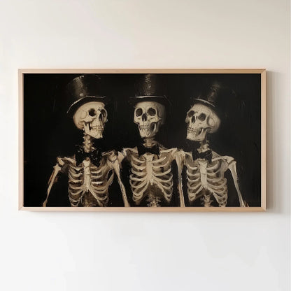 Skeleton Halloween Frame TV Art, Spooky Dark Halloween Decor