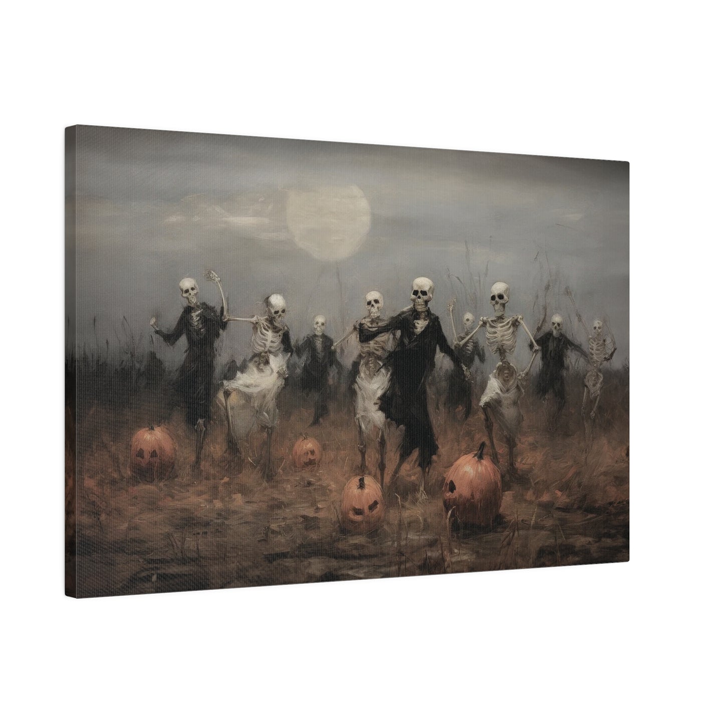 Skeleton Party in Pumpkin Patch – Canvas Wall Art