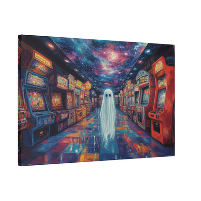 Cute Ghost in Arcade Game Store – Halloween Canvas Wall Art