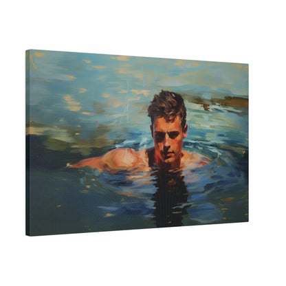 Man Swimming in a Lake Impressionist Portrait Canvas Print Wall Art