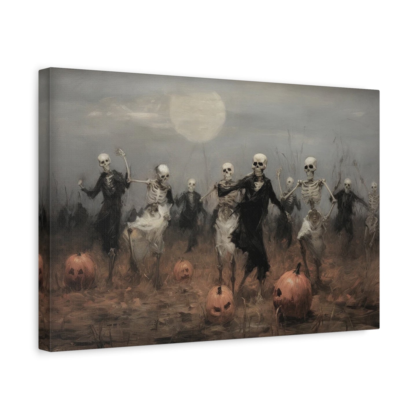 Skeleton Party in Pumpkin Patch – Canvas Wall Art