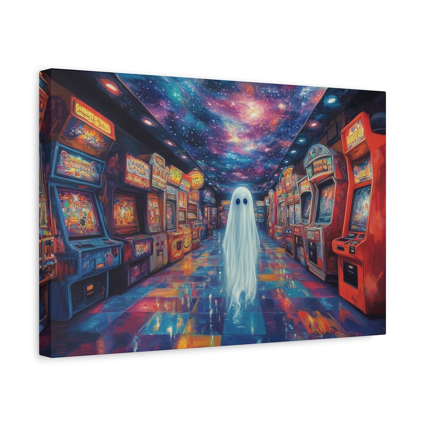 Cute Ghost in Arcade Game Store – Halloween Canvas Wall Art