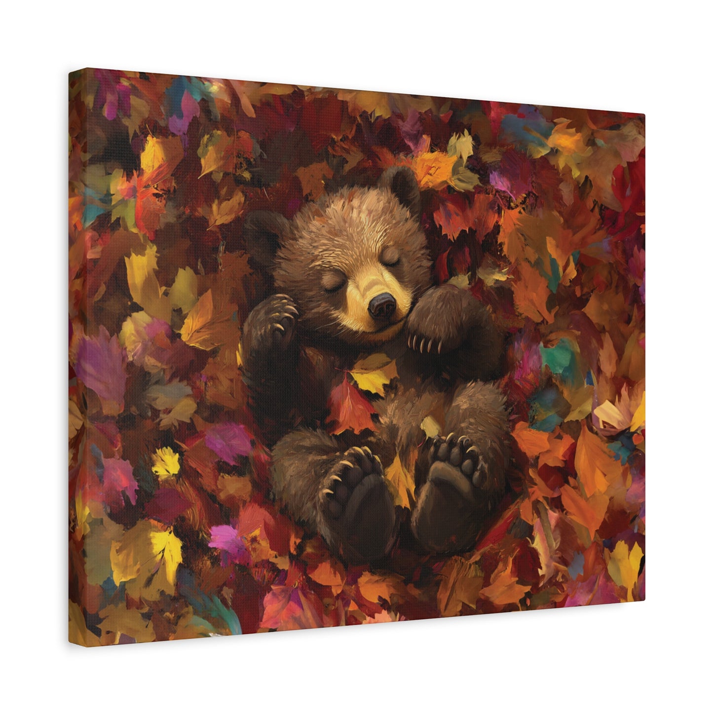 Sleeping Baby Bear in Autumn – 5:4 Ratio Canvas Wall Art