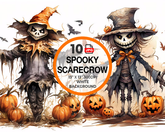 Spooky Scarecrow Watercolor Digital Download