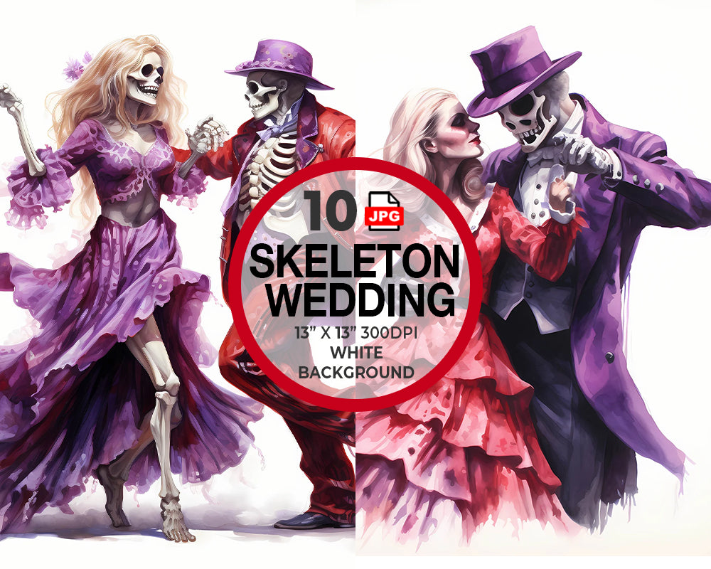 Skeleton Baron and Baroness Wedding Watercolor Digital Download