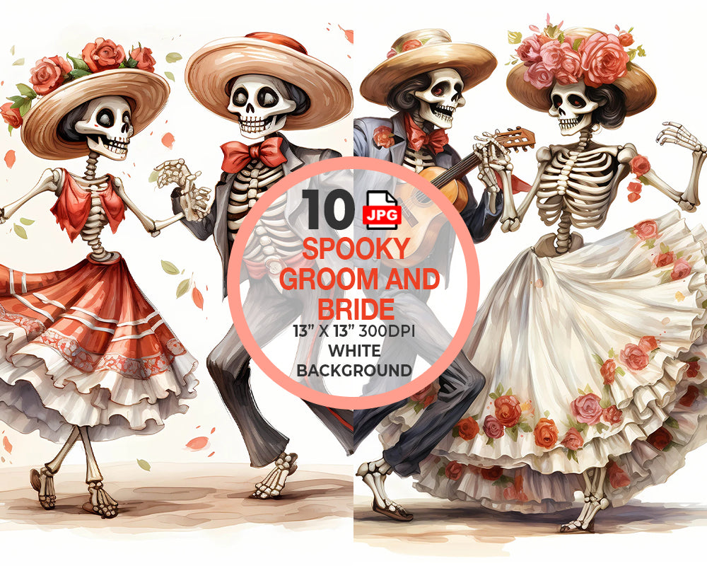 Spooky Groom and Bride Watercolor Digital Download