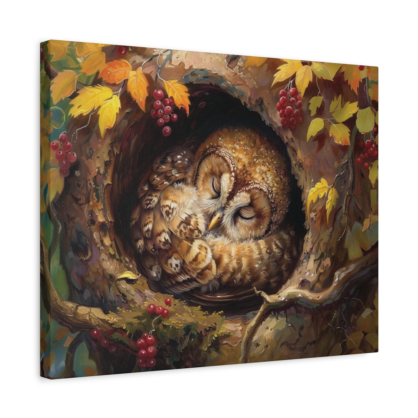 Sleeping Baby Tawny Owl in Autumn – 5:4 Ratio Canvas Wall Art