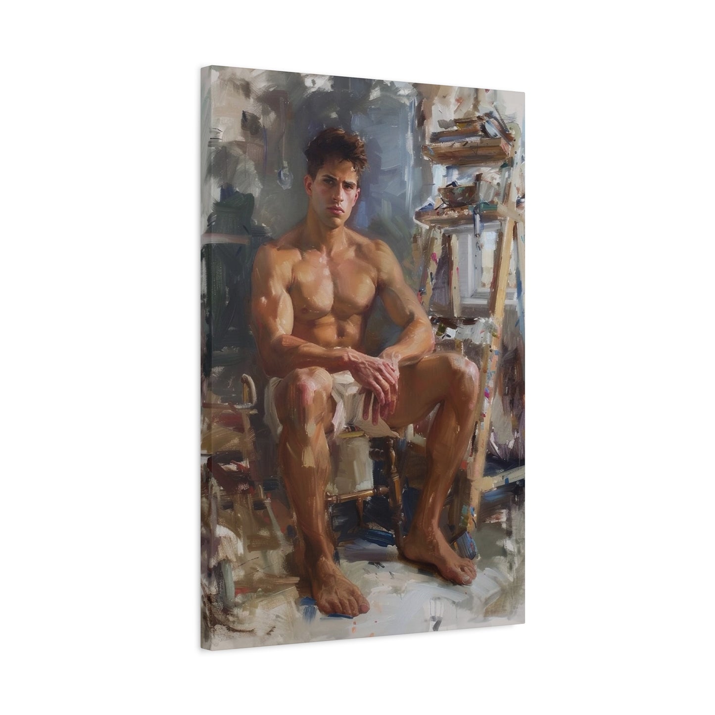 Male Model in Art Studio Impressionist Canvas Print