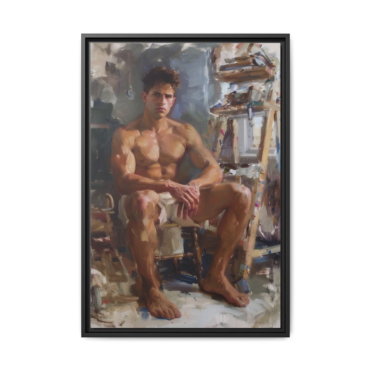 Male Model in Art Studio Impressionist Canvas Print