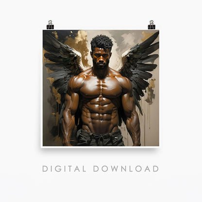 Muscled Man Nude Figure, Angel Wings | Digital Download