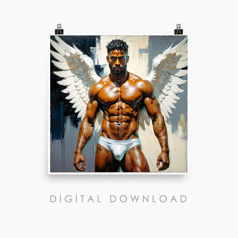 Muscled Man Nude Figure, Angel Wings | Digital Download