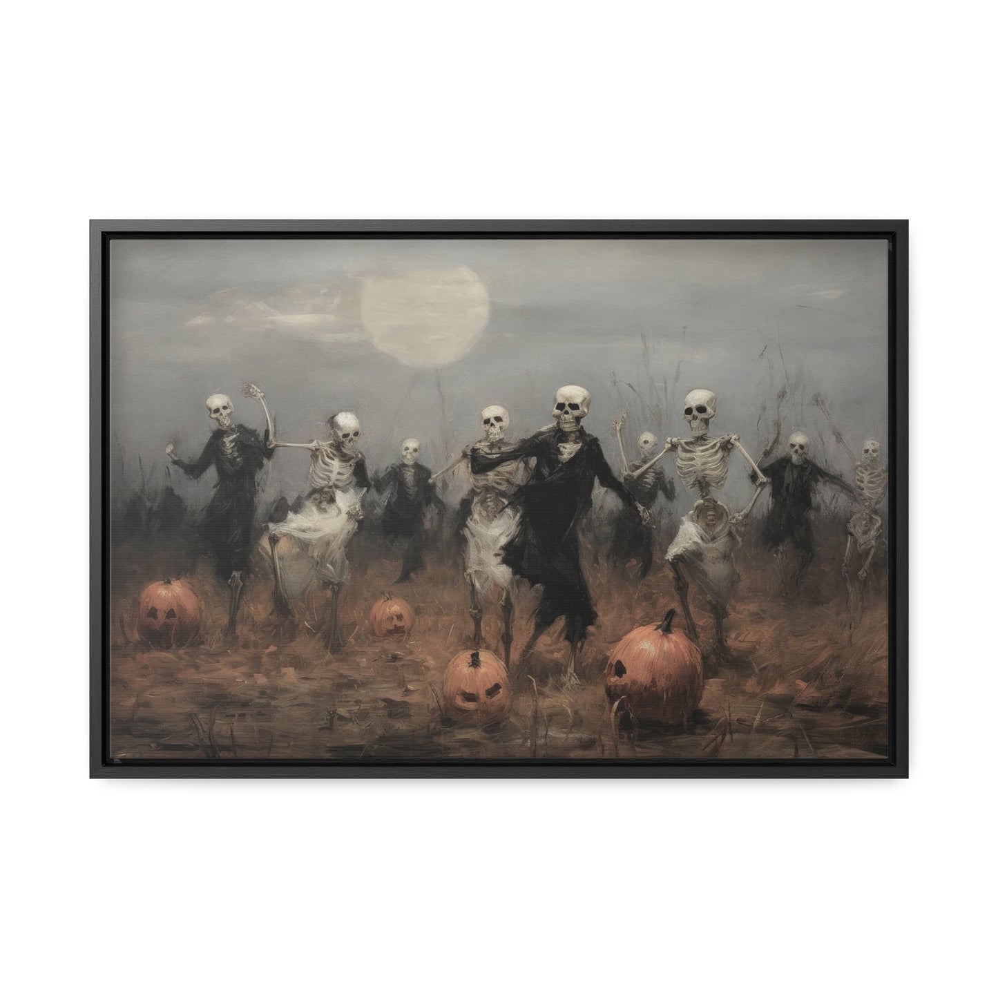 Skeleton Party in Pumpkin Patch – Canvas Wall Art