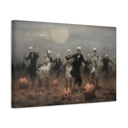 Skeleton Party in Pumpkin Patch – Canvas Wall Art