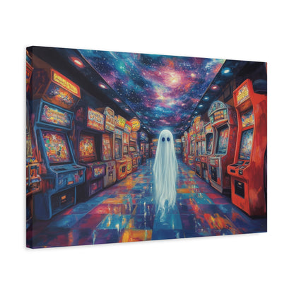 Cute Ghost in Arcade Game Store – Halloween Canvas Wall Art