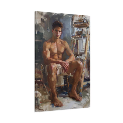 Male Model in Art Studio Impressionist Canvas Print