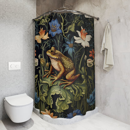 Frog in Garden Pond Shower Curtain, William Morris Inspired, Farmhouse Bathroom, Floral Shower Curtain, 71" x 74"