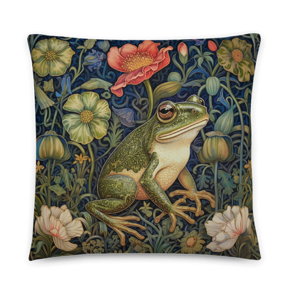 Frog in Forest Garden Pillow William Morris Inspired