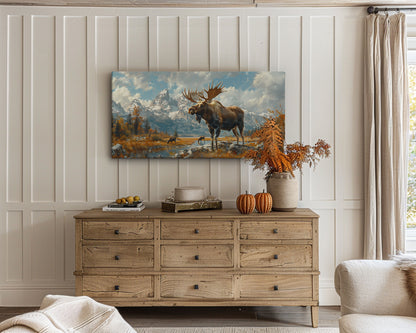 Majestic Moose Trio in Hot Spring – 2:1 Ratio Gallery Wrapped Canvas Wall Art, Ready to Hang