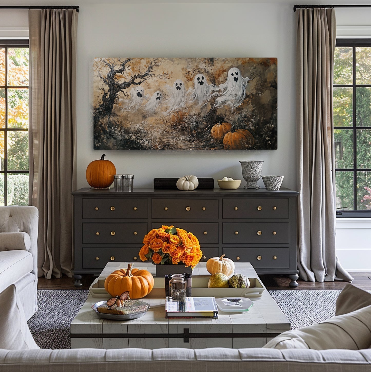 Spooky Ghosts Impressionist Painting Canvas Print Wall Art