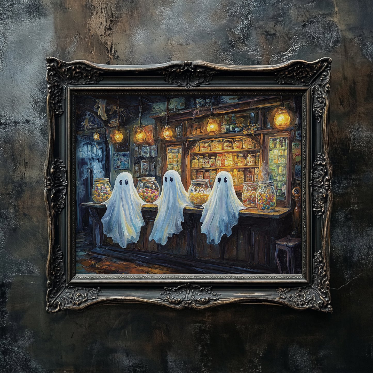 Cute Ghost Candy Shop – 5:4 Ratio Canvas Wall Art