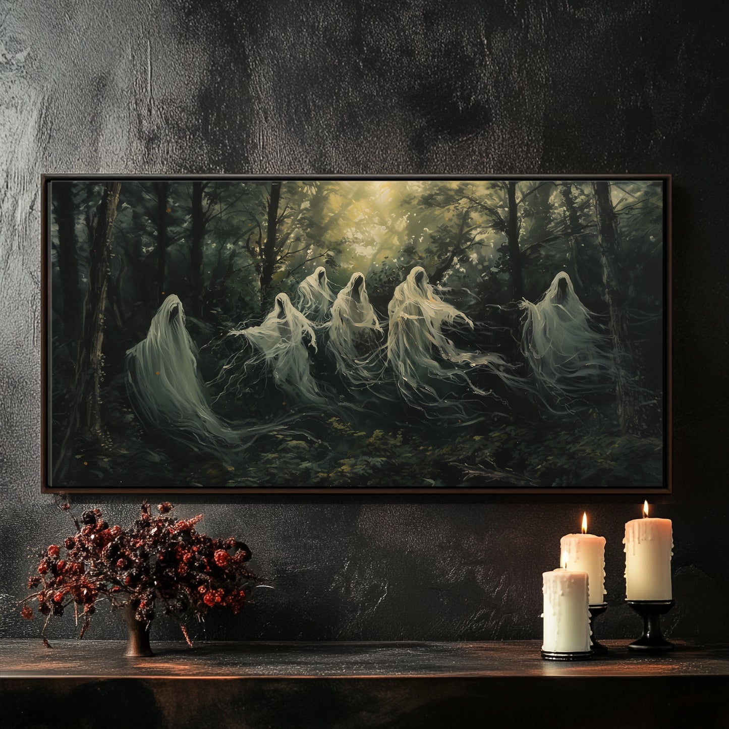 Ghosts in Forest Gathering Impressionist Canvas Print Wall Art