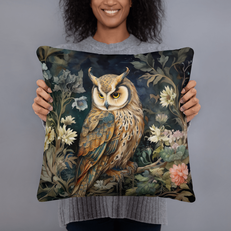 Woodland Owl Floral Garden Pillow