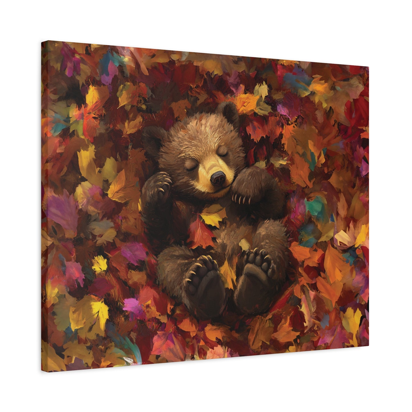 Sleeping Baby Bear in Autumn – 5:4 Ratio Canvas Wall Art