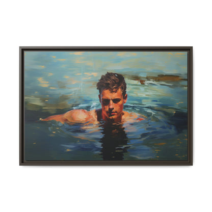 Man Swimming in a Lake Impressionist Portrait Canvas Print Wall Art