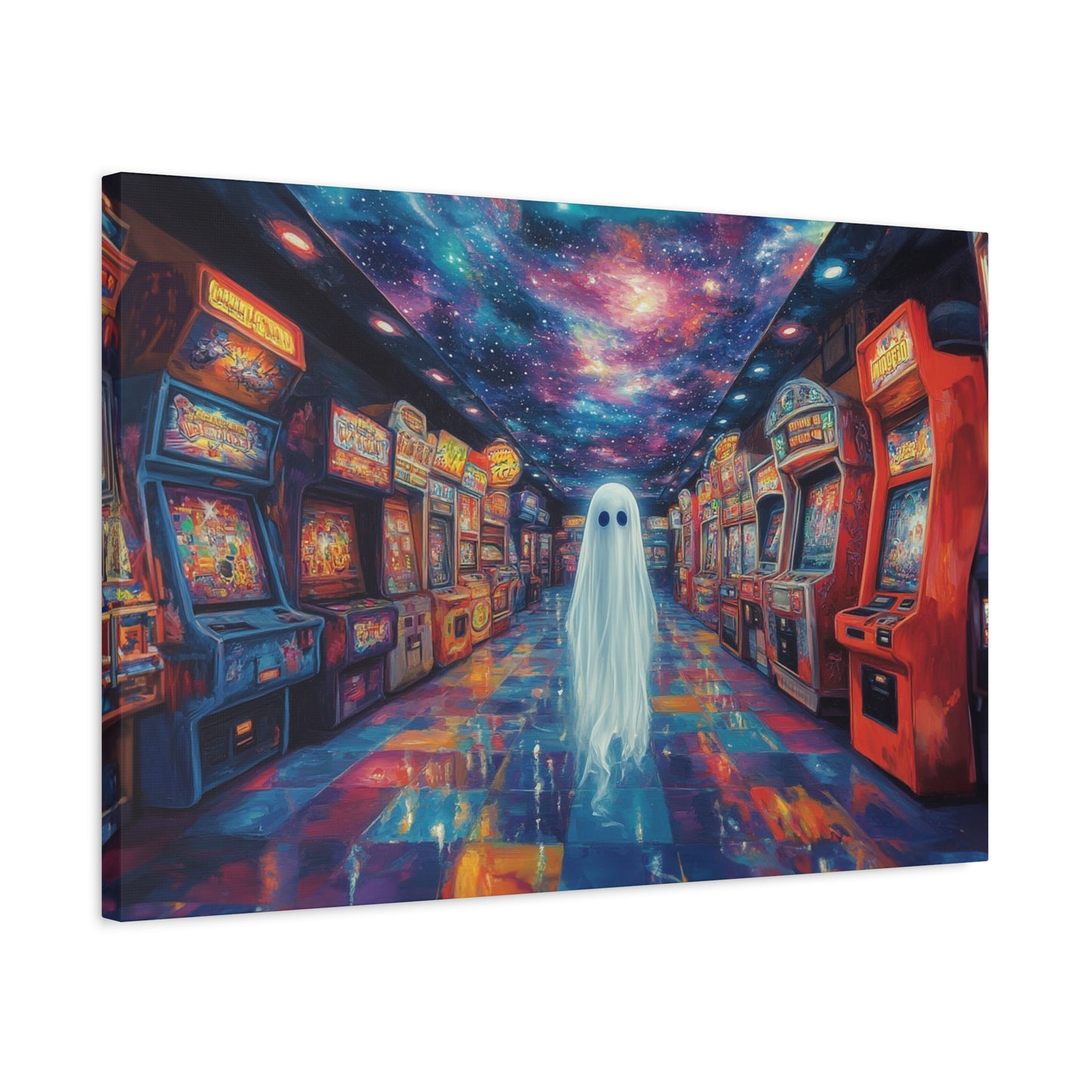 Cute Ghost in Arcade Game Store – Halloween Canvas Wall Art