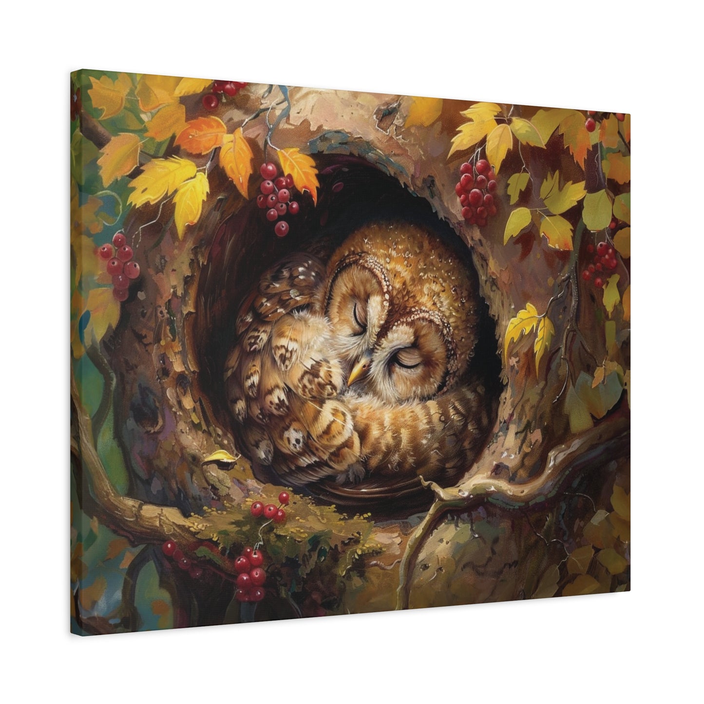 Sleeping Baby Tawny Owl in Autumn – 5:4 Ratio Canvas Wall Art