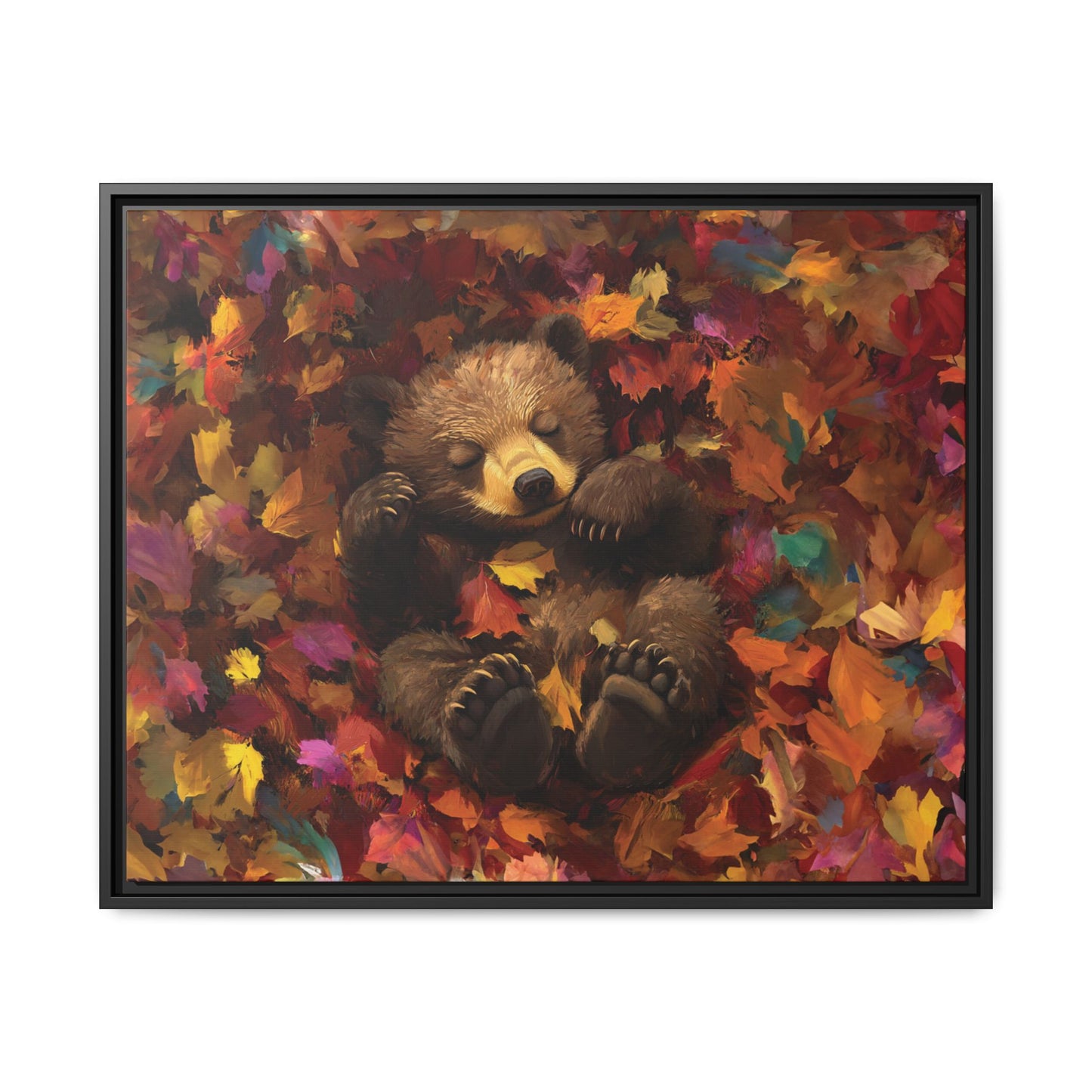 Sleeping Baby Bear in Autumn – 5:4 Ratio Canvas Wall Art