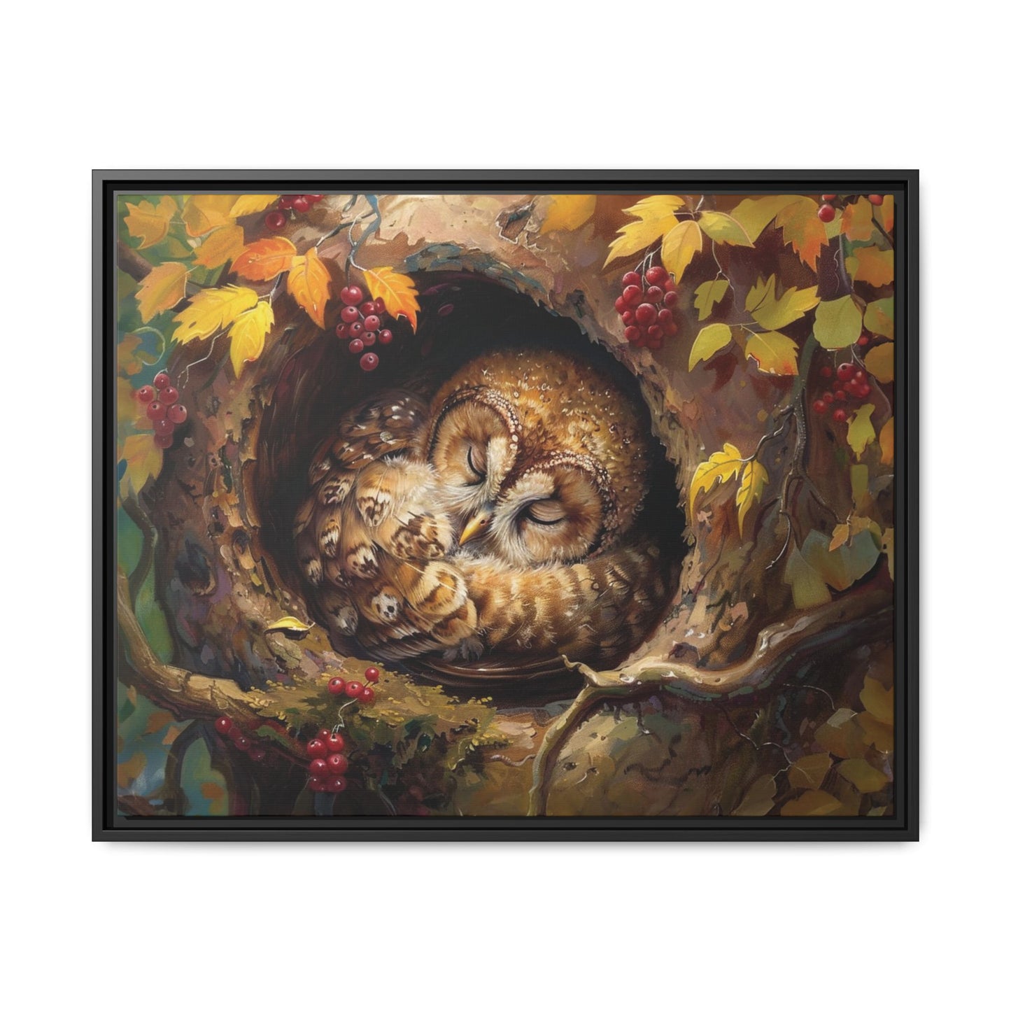 Sleeping Baby Tawny Owl in Autumn – 5:4 Ratio Canvas Wall Art