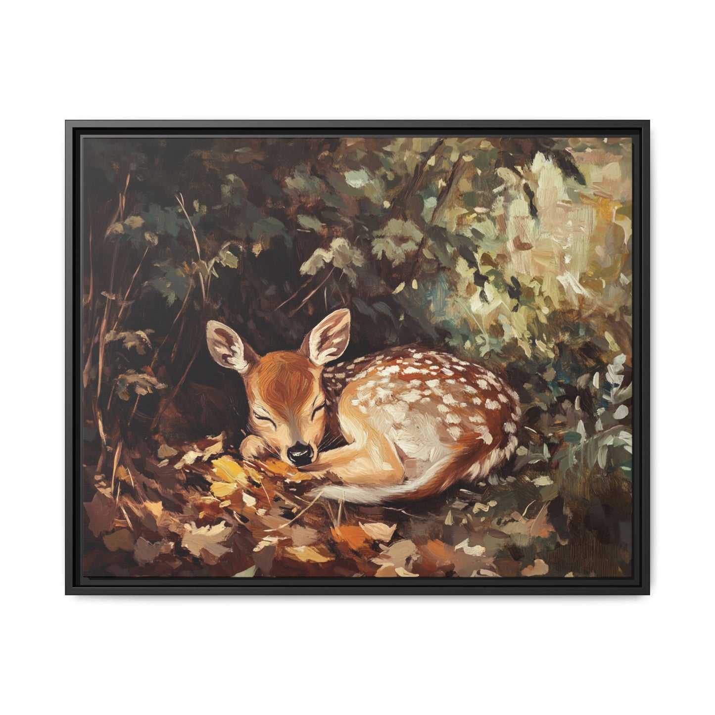 Sleeping Baby Deer in Autumn – 5:4 Ratio Canvas Wall Art