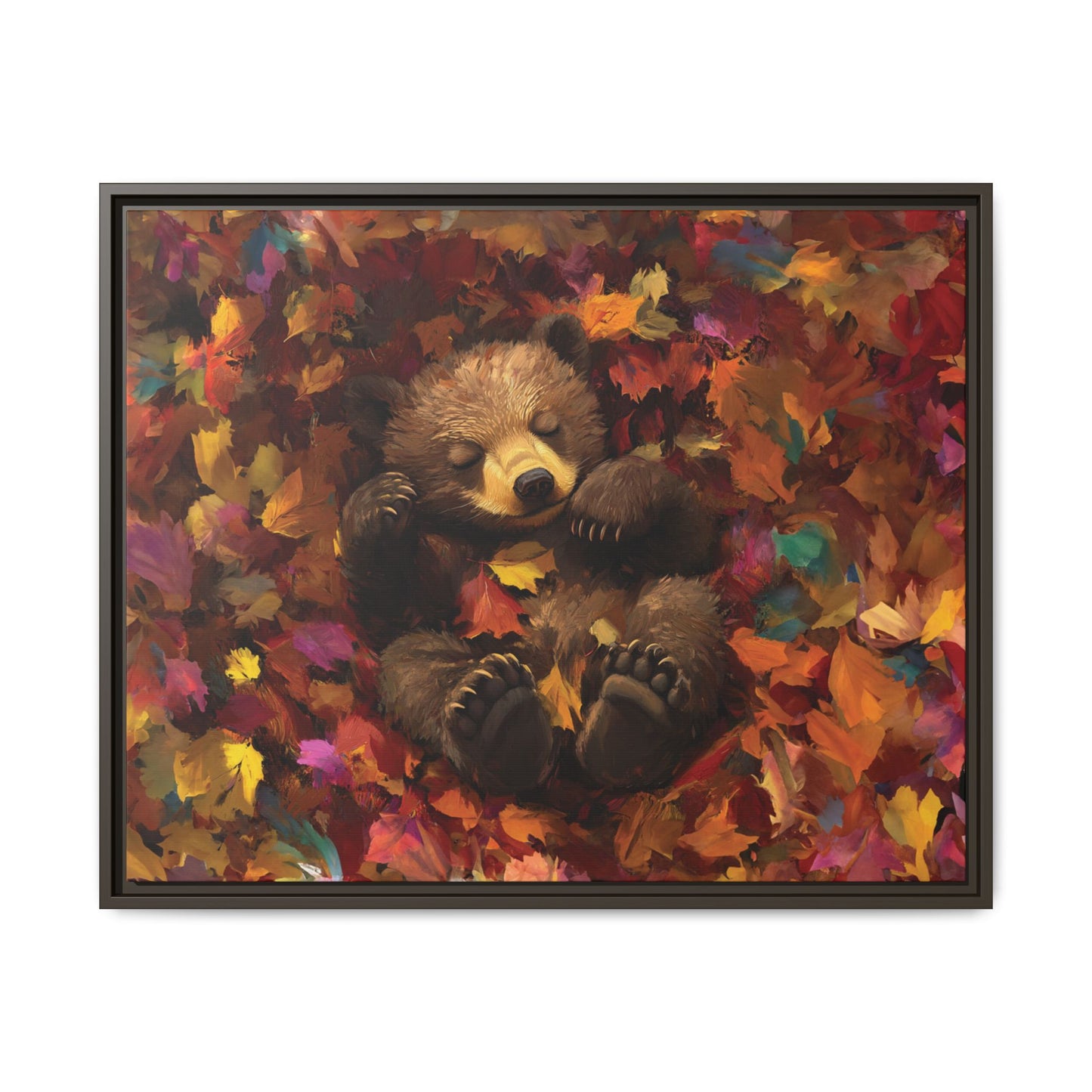 Sleeping Baby Bear in Autumn – 5:4 Ratio Canvas Wall Art