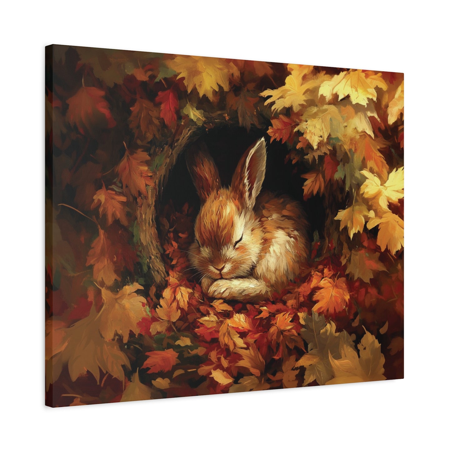 Sleeping Baby Bunny in Autumn – 5:4 Ratio Canvas Wall Art