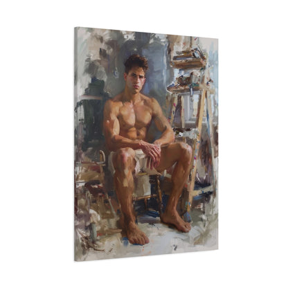 Male Model in Art Studio Impressionist Canvas Print