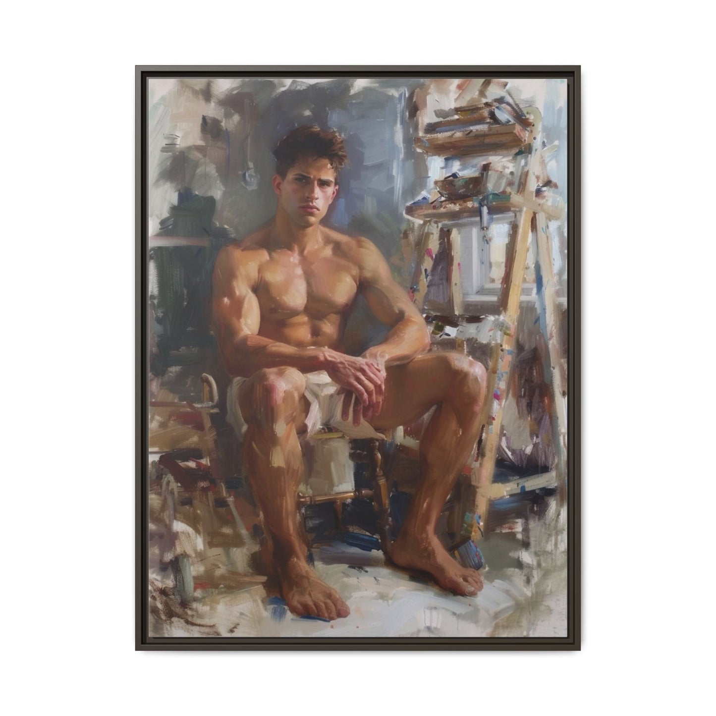 Male Model in Art Studio Impressionist Canvas Print