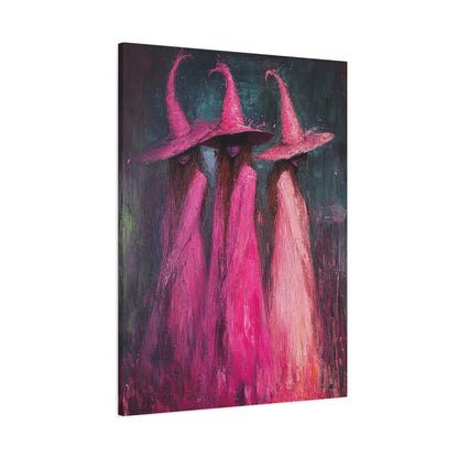 Impressionist Pink Witches Canvas Wall Art – Magical Halloween Decor