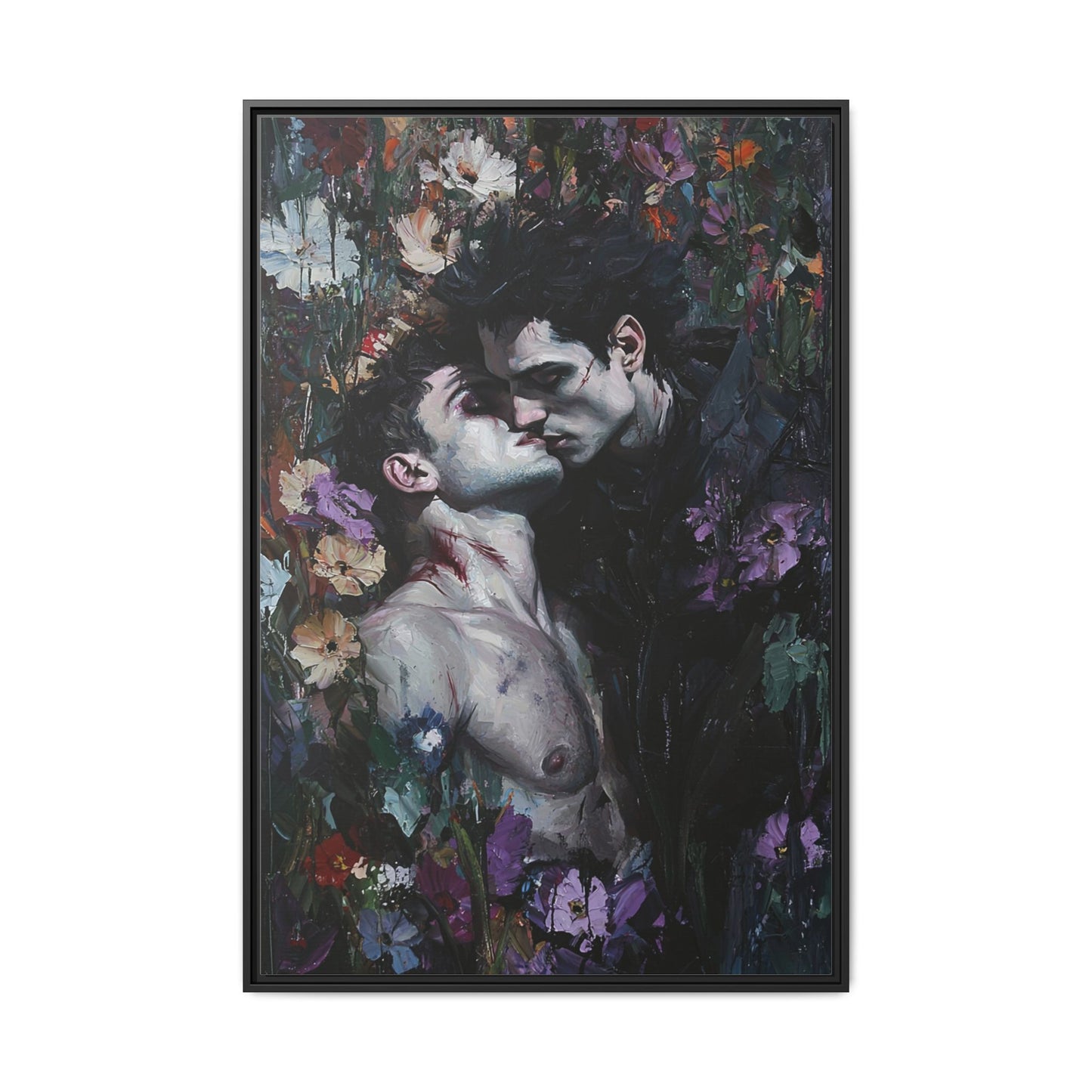 Gothic Gay Art Vampire Lovers Kissing Canvas Print Dark Romantic Decor