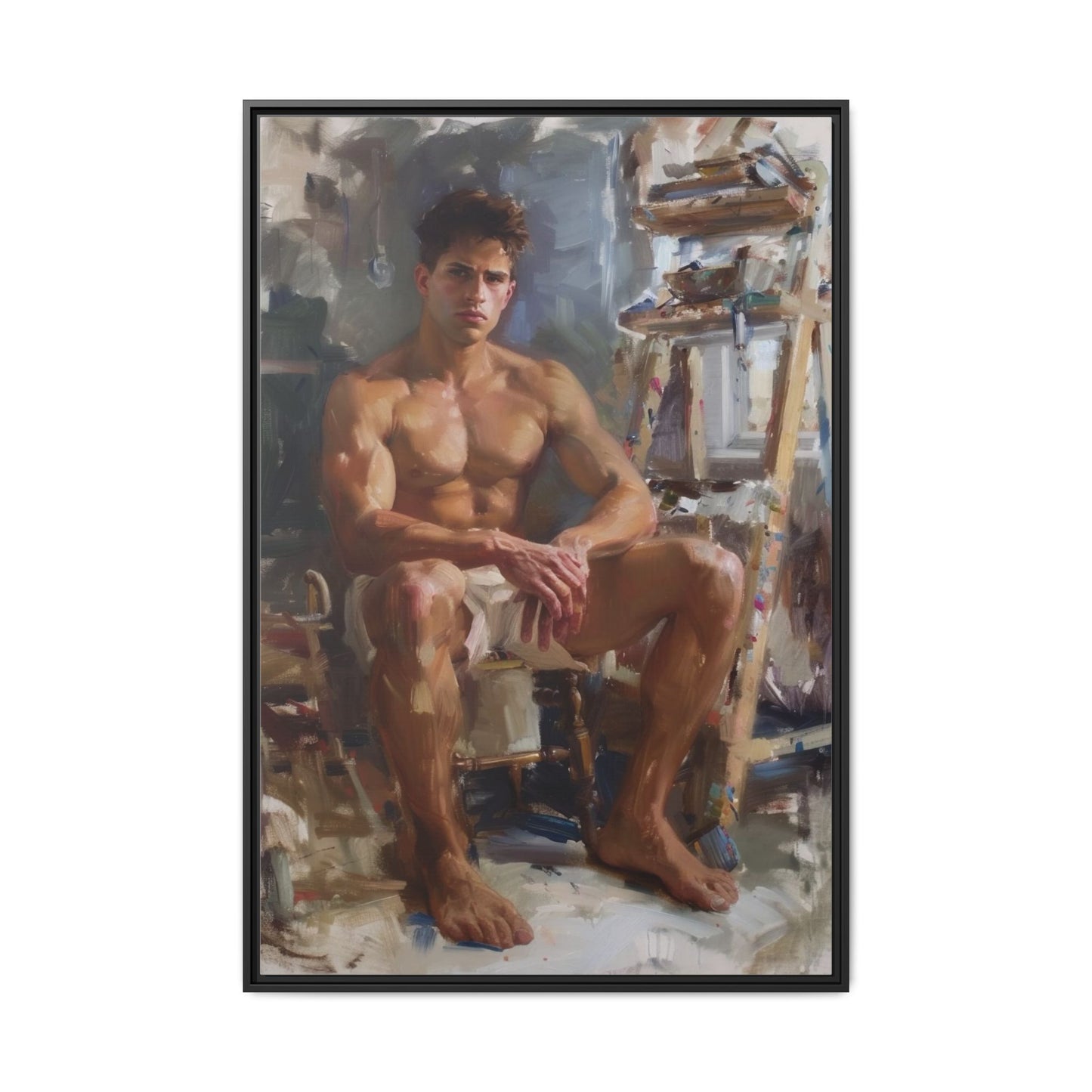 Male Model in Art Studio Impressionist Canvas Print