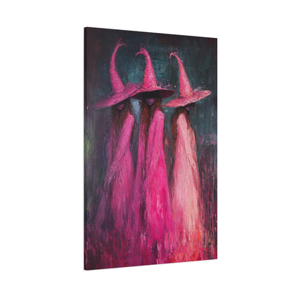 Impressionist Pink Witches Canvas Wall Art – Magical Halloween Decor