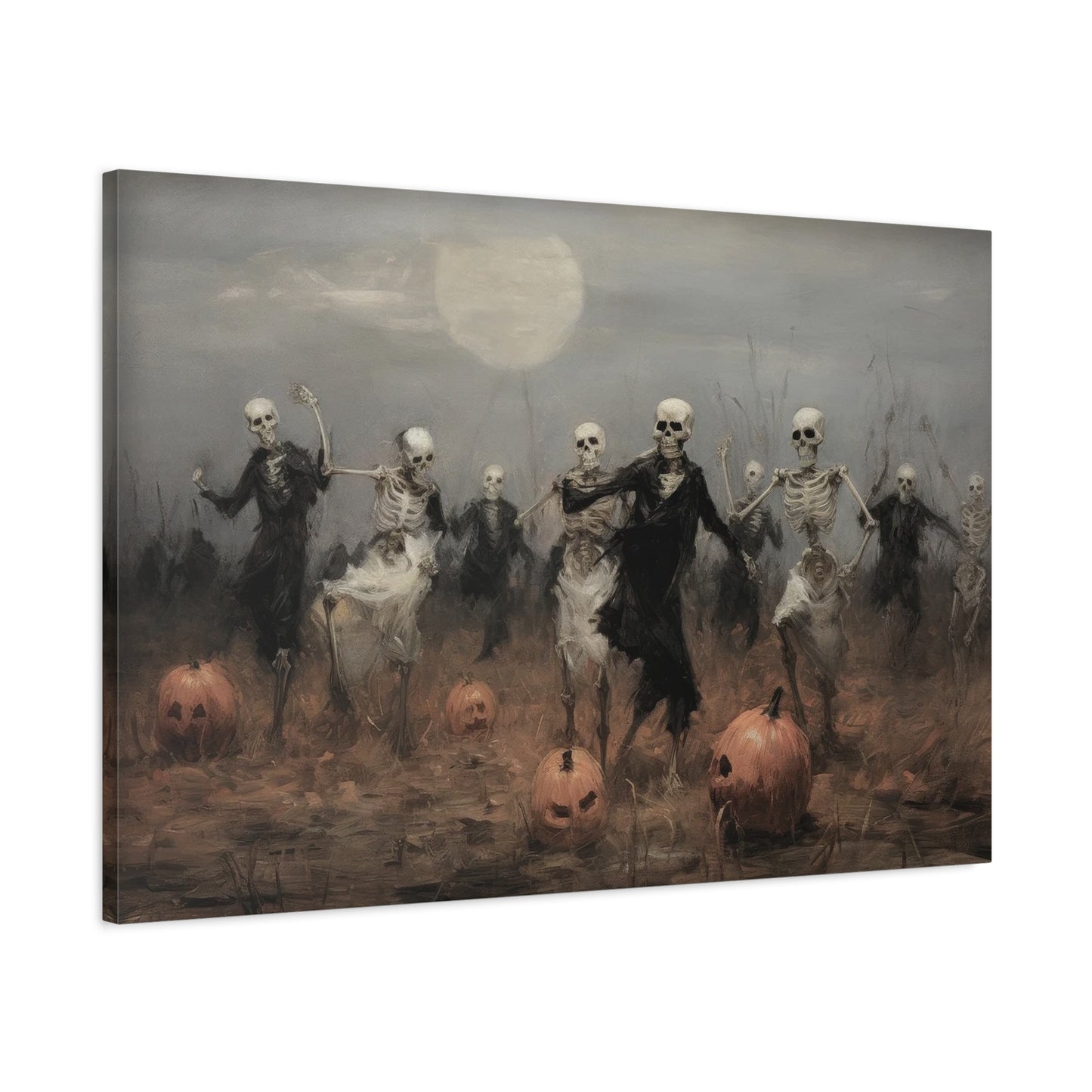 Skeleton Party in Pumpkin Patch – Canvas Wall Art