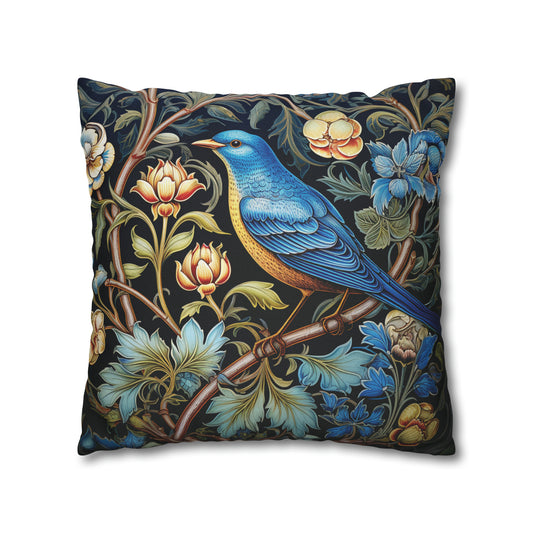 Blue Bird Floral Pillow and Case William Morris Inspired