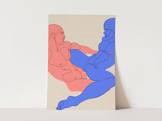 Abstract Gay Art Print Wall Art, Minimalist Line Art Figure Sketch