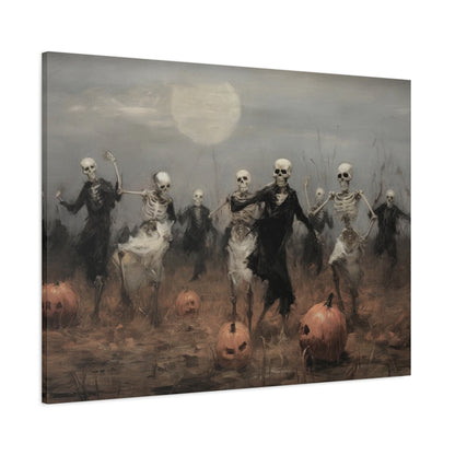 Skeleton Party in Pumpkin Patch – Canvas Wall Art